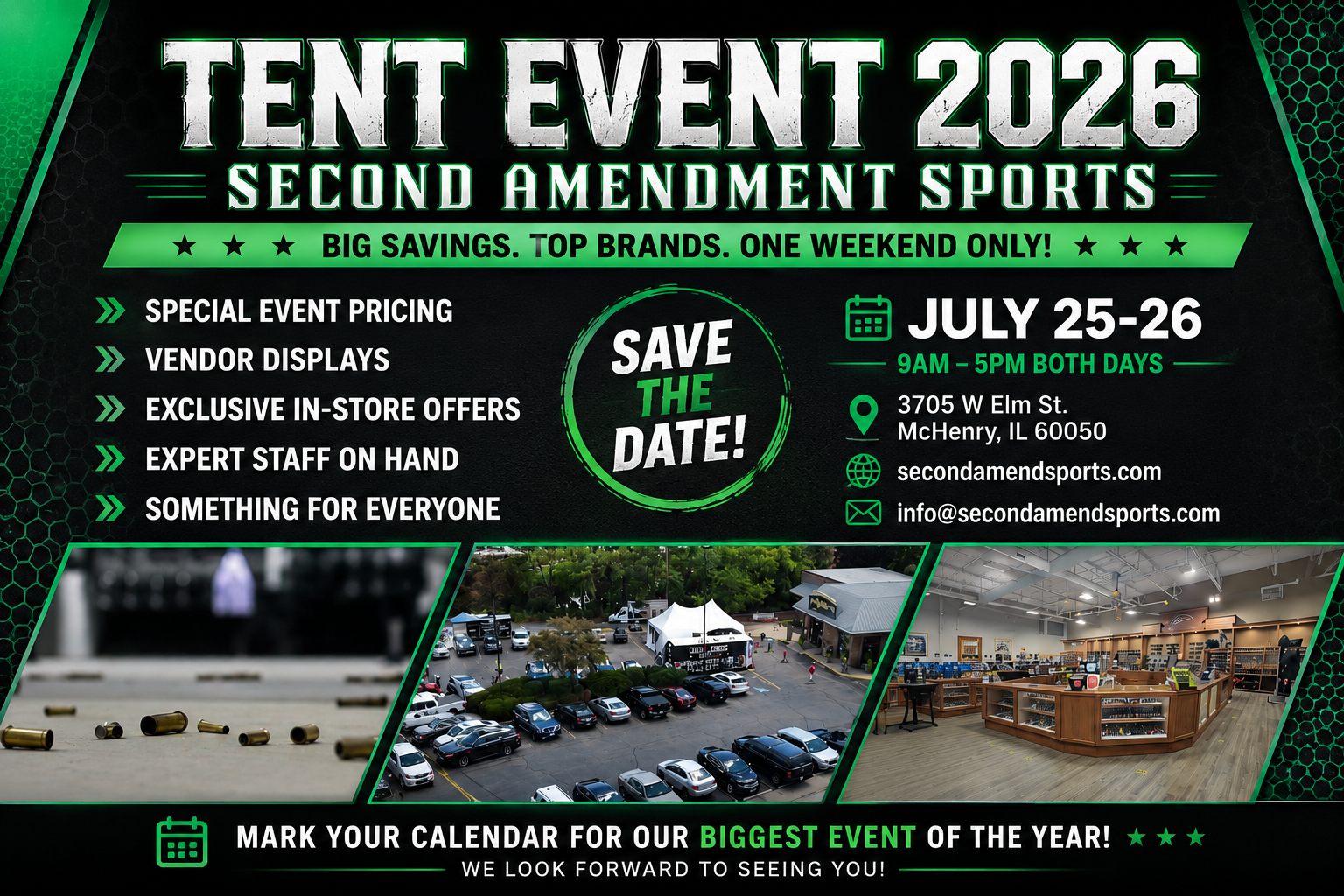 Tent Event 2026 at Second Amendment Sports, July 25 and 26, 9 AM to 5 PM
